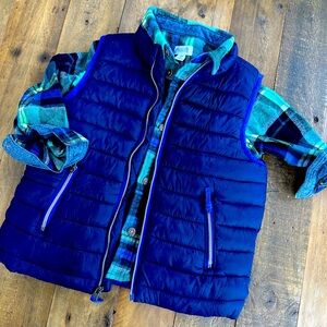 Gymboree Boys puffy vest & Blue plaid flannel